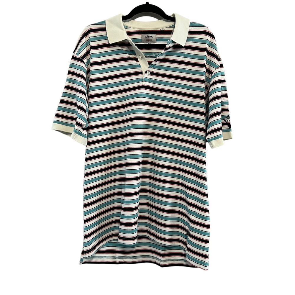 Callaway Golf Blue Black Red Striped Polo Shirt L
